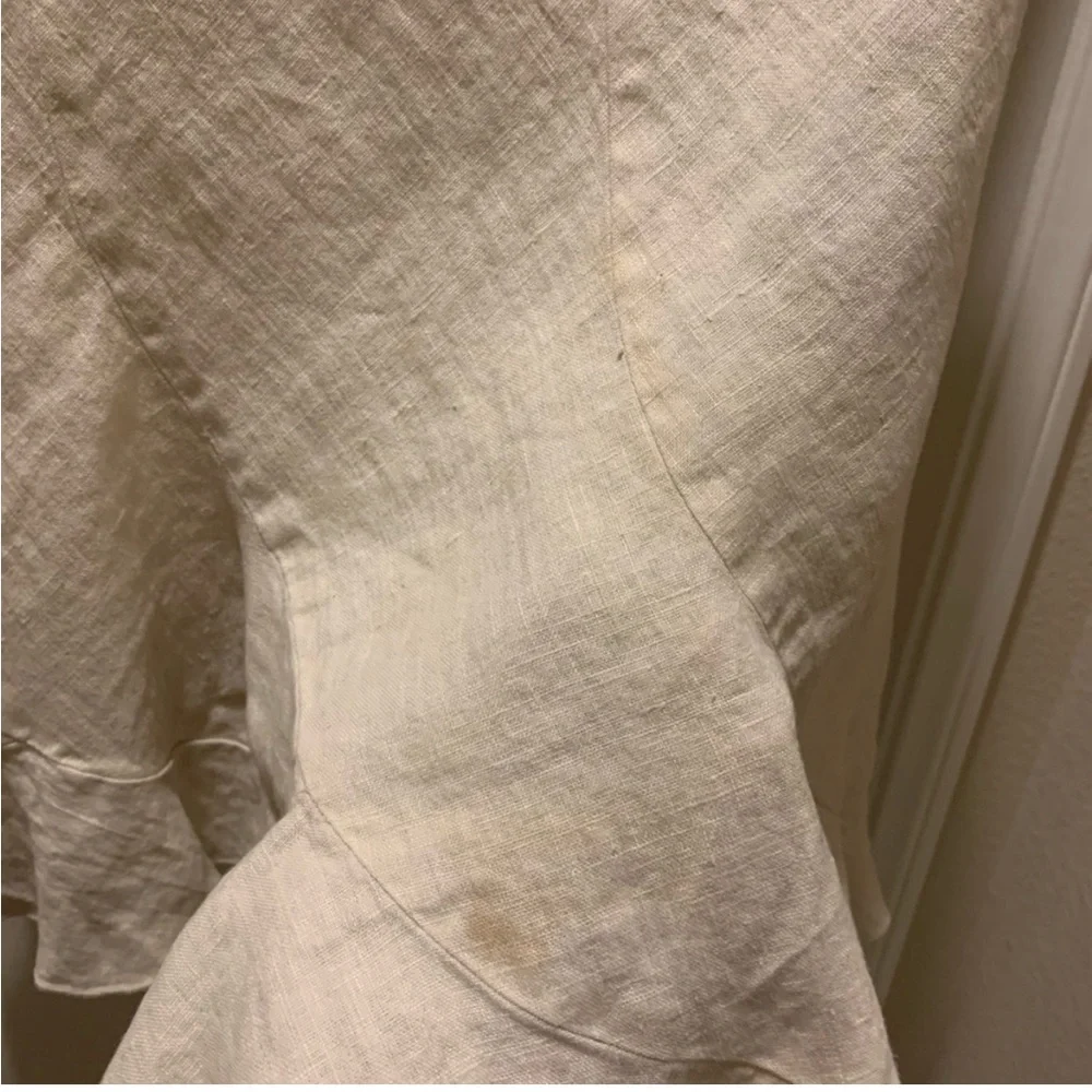 Y2K Bebe Linen Fold Over Fit & Flare Trumpet Ruffle Skirt Beige Cream S Vintage - Picture 7 of 8